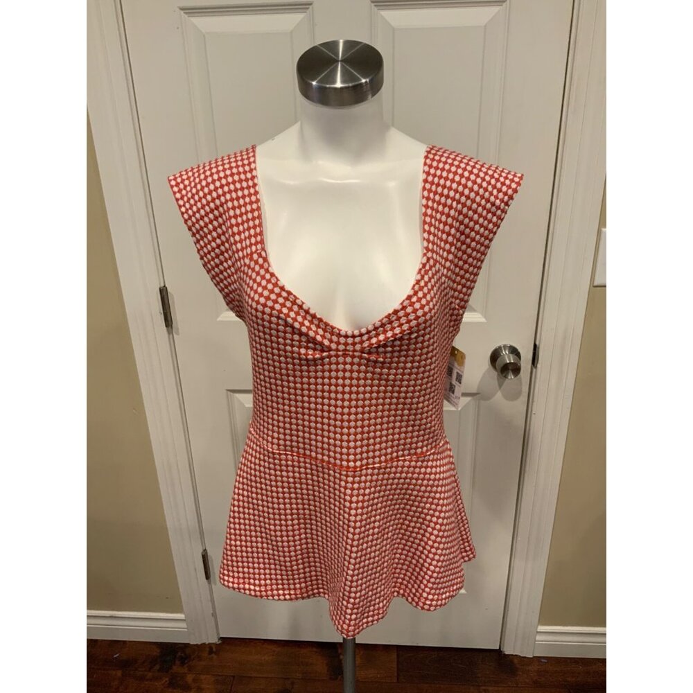 Deletta Orange & Light Gray Geometric Printed Shirt W/ Criss-Cross Back, Size XL